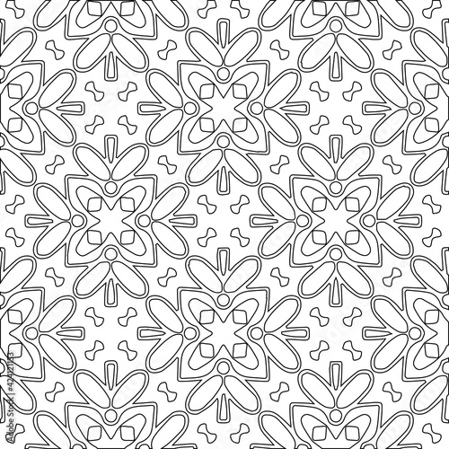 Geometric vector pattern with triangular elements. Seamless abstract ornament for wallpapers and backgrounds. Black and white colors. 