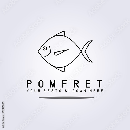 simple pomfret, seafood restaurant shop fish market logo vector illustration design line art style