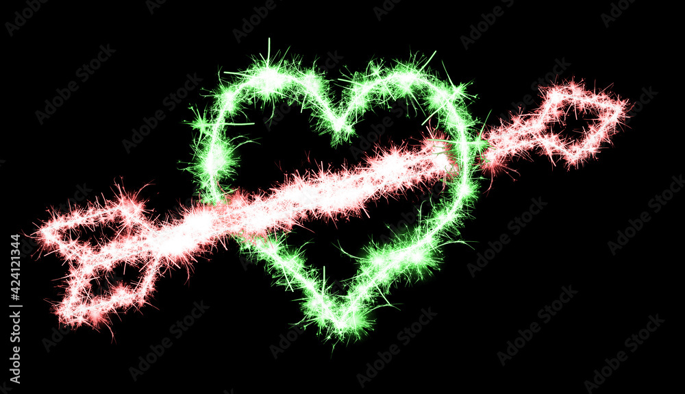 Heart and arrow made of sparks