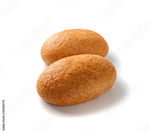 Two Round Brown Buns Isolated on White Background