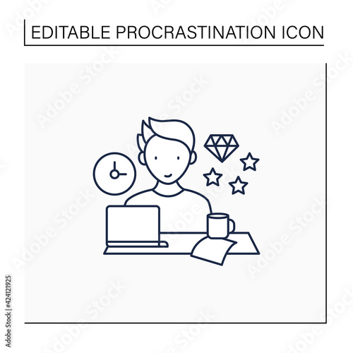 Perfectionist procrastinator line icon. Set large, unattainable goals. Tired to solve tasks.Procrastination concept. Isolated vector illustration.Editable stroke