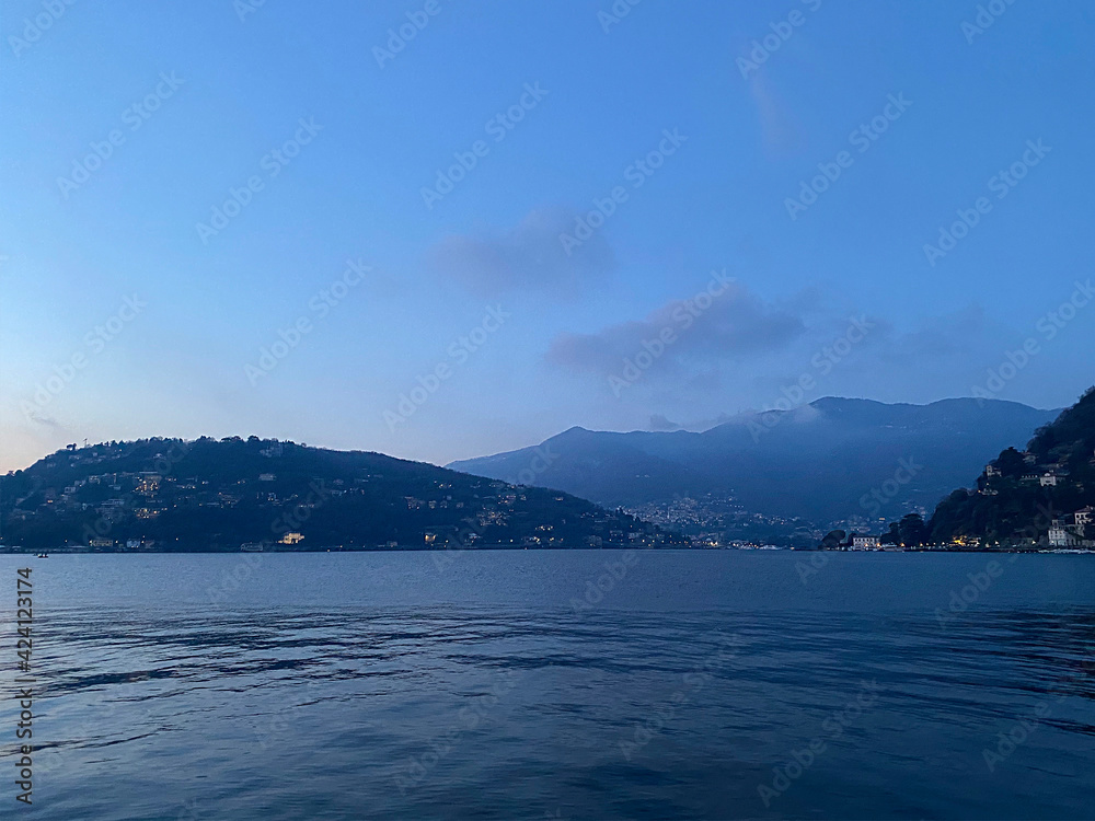 View of the mountains and lake Lugano, Switzerland.