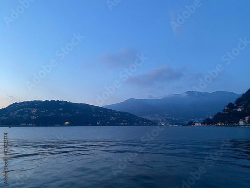 View of the mountains and lake Lugano, Switzerland.