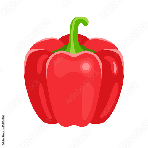 Red bell pepper icon. Cartoon flat fresh vegetable isolated on white. Vector food illustration.