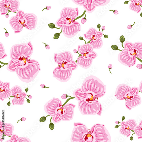 pattern of pink orchids on a white background