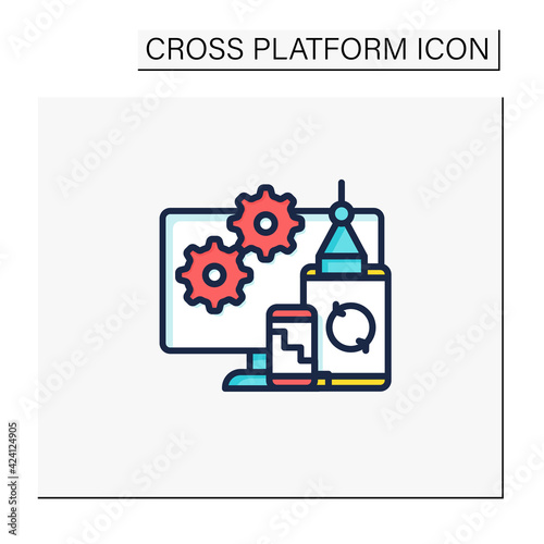 Development color icon. Development cross platform for different devices. Operation system. Website programming code. Digitalization concept. Isolated vector illustration