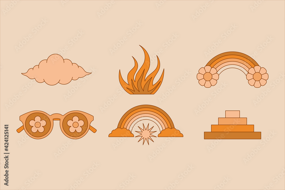 Vector illustration in simple linear style - design templates - hippie style