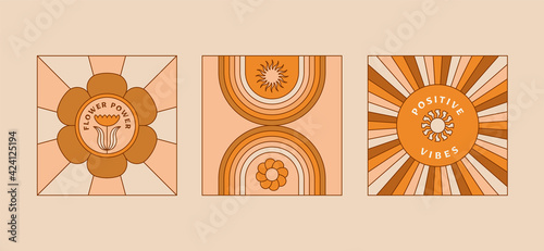 Vector illustration in simple linear style - design templates - hippie style