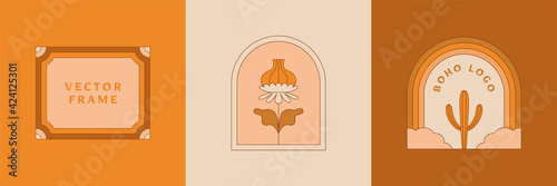 Vector illustration in simple linear style - design templates - hippie style
