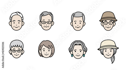 シニア　高齢者　老夫婦　人々　男女　顔　アイコン　イラスト素材