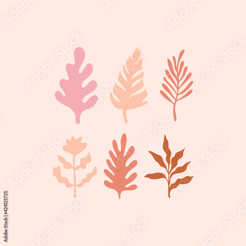 Vector logo design template in simple minimal style with hand-drawn leaves - abstract emblems for organic, handmade and craft products