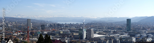 Spring panorama city of Zurich  Switzerland. Photo taken March 30th  2021.