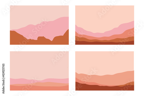 Vector set of abstract creative backgrounds in minimal trendy style with copy space for text and mountain landscape - design templates for social media stories © venimo