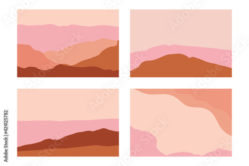 Vector set of abstract creative backgrounds in minimal trendy style with copy space for text and mountain landscape - design templates for social media stories © venimo
