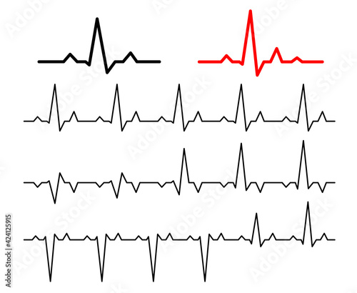 Set Lines heartbeat normal. Line cardiogram heart on white background.