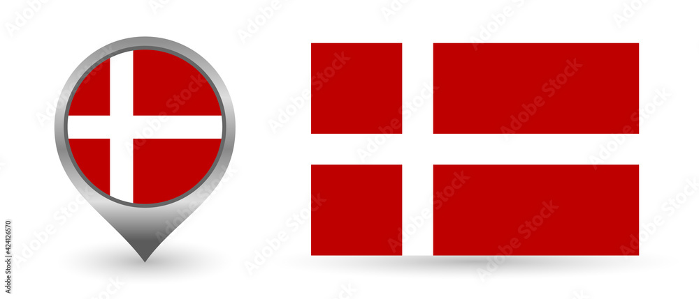 Vector flag Denmark. Location point with flag Denmark inside. - obrazy, fototapety, plakaty 