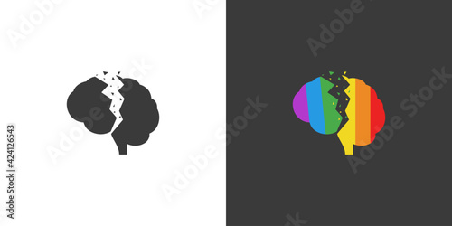 broken rainbow brain logo set - social issue design vector