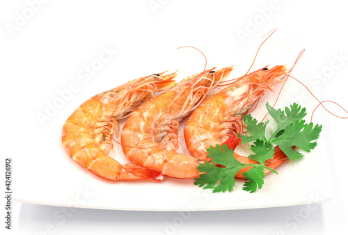 Fresh shrimp isolated on white background seafood tiger prawn