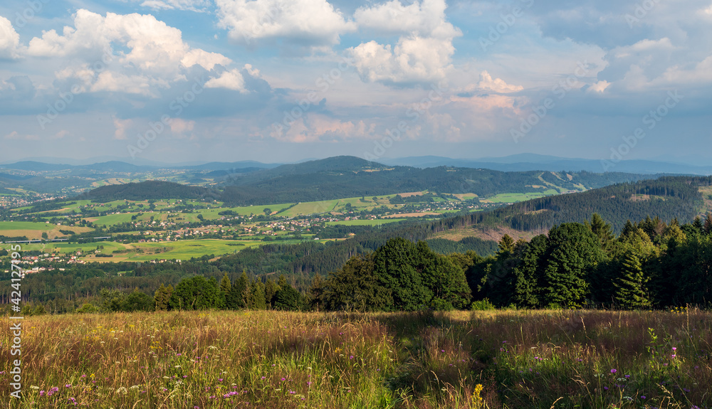 View from Mala Kycera hill in Moravskoslezske Beskydy mountains in Czech republic