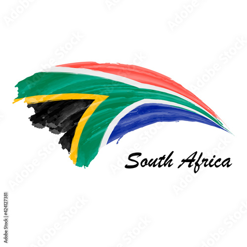 Watercolor painting flag of South Africa. Brush stroke illustration