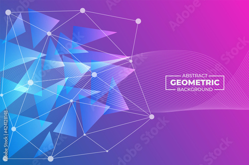 Abstract Modern Futuristic Geometric Triangle and Wavy Line Background Gradient Purple Blue with Connected Dots