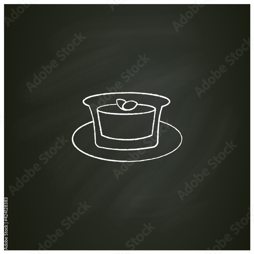 Almond tofu chalk icon.Traditional Japanese dessert. Delicates. Annin tofu.Spring Japanese food concept. Isolated vector illustration on chalkboard photo