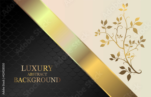 Abstract luxury design. Abstract background of label, banner, packaging. Dark and milky background color. Gold ornament and place for text.