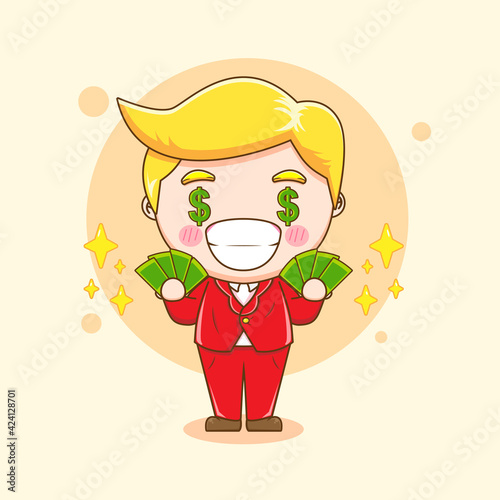 cartoon illustration of cute rich businessman