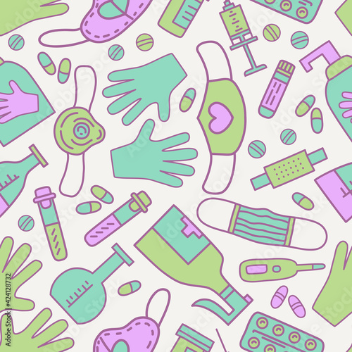 Covid-19 protect. Coronavirus Medicine vector seamless pattern