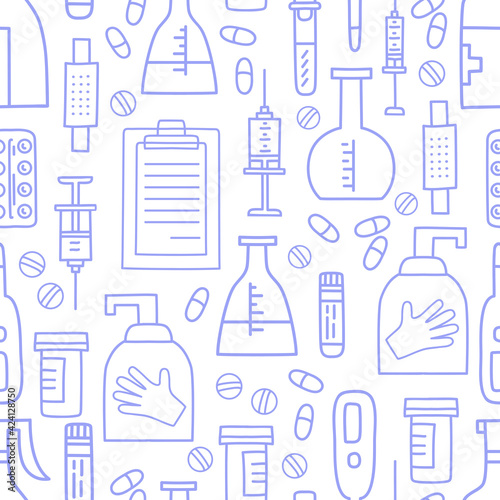 Covid-19 protect. Coronavirus Medicine vector seamless pattern