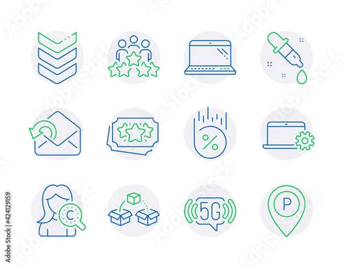 Business icons set. Included icon as Parcel shipping, Collagen skin, Send mail signs. Loan percent, Loyalty points, Business meeting symbols. Shoulder strap, Notebook service, 5g wifi. Vector