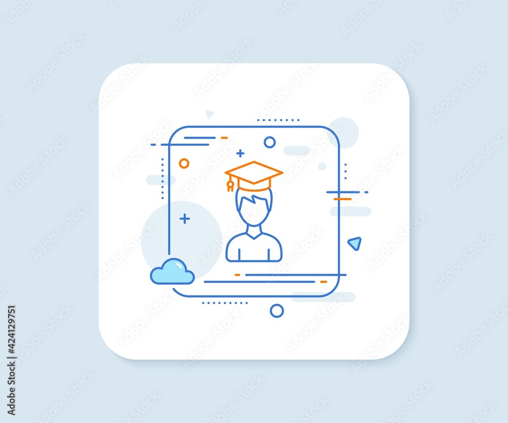 Man in Graduation cap line icon. Abstract square vector button. Education sign. Student hat symbol. Student line icon. Quality concept badge. Vector Man in Graduation cap line icon. Abstract square vector button. Education sign. Student hat symbol. Student line icon. Quality concept badge. Vector