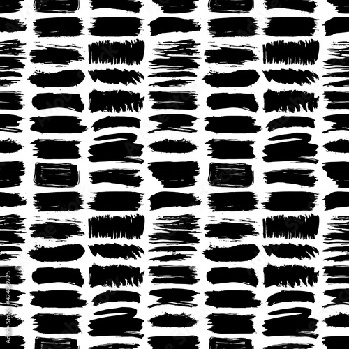 Seamless pattern black white brush strokes lines design, abstract simple scandinavian style background grunge texture. trend of the season. Can be used for Gift wrap fabrics, wallpapers. Vector