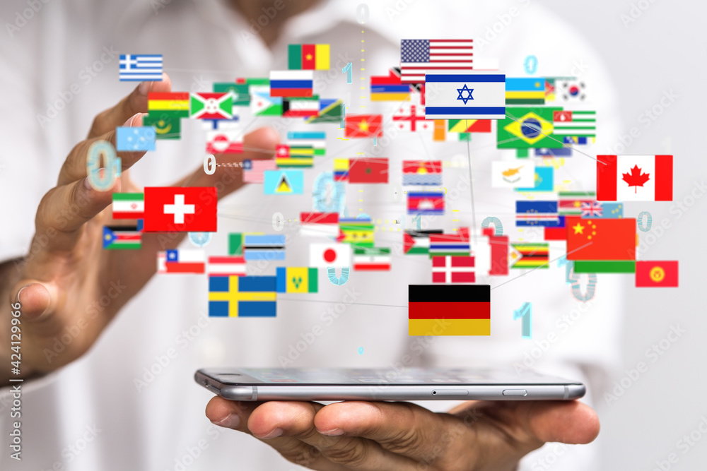 Global communication, international messaging and translation concept