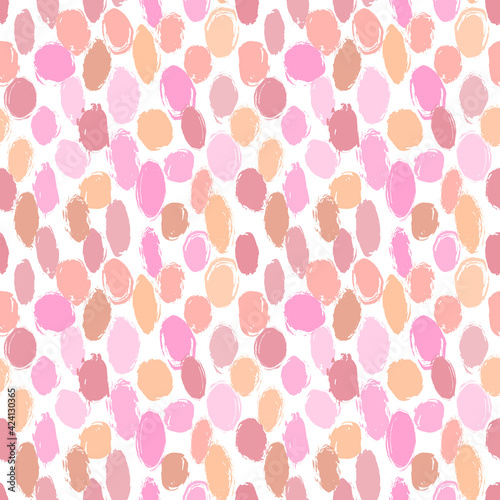 Classic vintage seamless pattern with polka dot, texture brush strokes ink. pink violet coral isolated on White background. Can be used for greeting card design, Gift wrap, fabrics, wallpapers. Vector