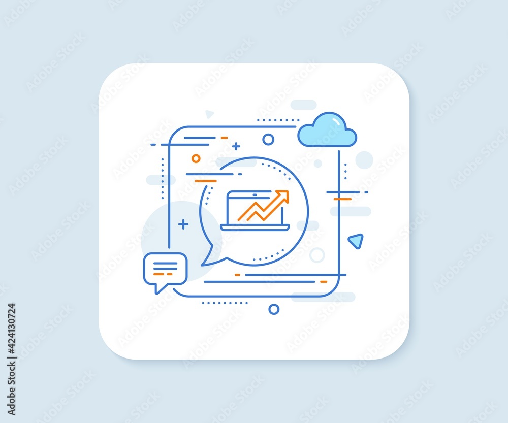 Data Analysis and Statistics line icon. Abstract square vector button. Report graph or Chart sign. Computer data processing symbol. Sales diagram line icon. Speech bubble concept. Vector Data Analysis and Statistics line icon. Abstract square vector button. Report graph or Chart sign. Computer data processing symbol. Sales diagram line icon. Speech bubble concept. Vector