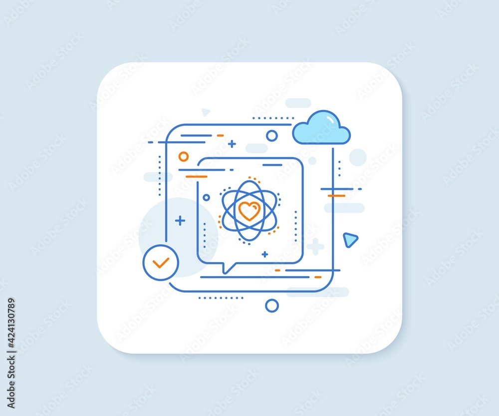 Atom with heart line icon. Abstract vector button. Energy sign. Chemical element symbol. Atom line icon. Speech bubble concept. Vector Atom with heart line icon. Abstract vector button. Energy sign. Chemical element symbol. Atom line icon. Speech bubble concept. Vector