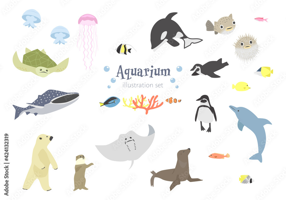 海の生き物のイラストセット Stock Vector Adobe Stock