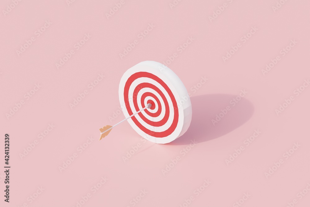 goals icon with arrow single isolated object. 3d render illustration with isometric