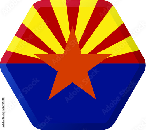 flag of Arizona US state hexagonal icon with smoothed corners, shadows and lights