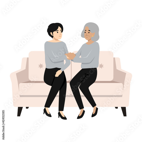 woman and his mother comforting each other for their loss flat vector illustration