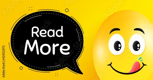 Read More symbol. Easter egg with yummy smile face. Navigation sign. Get description info. Easter smile character. Read more speech bubble. Yellow yummy egg background. Vector
