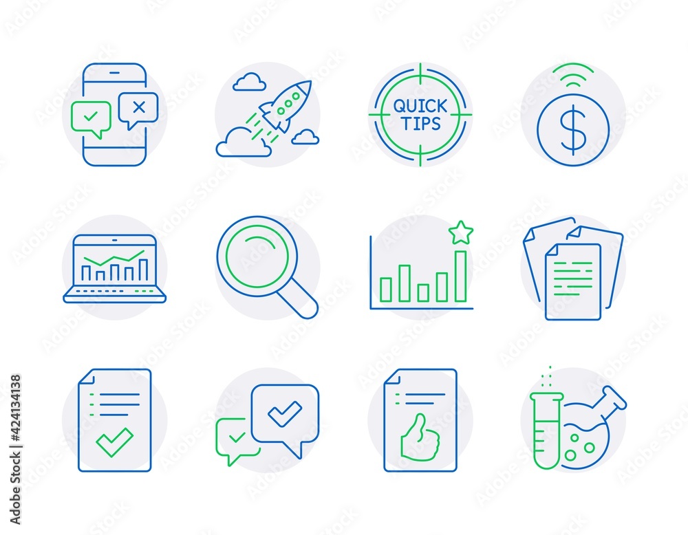 Education icons set. Included icon as Tips, Approved document, Startup rocket signs. Web analytics, Contactless payment, Documents symbols. Search, Approve, Phone survey. Efficacy. Vector Education icons set. Included icon as Tips, Approved document, Startup rocket signs. Web analytics, Contactless payment, Documents symbols. Search, Approve, Phone survey. Efficacy. Vector