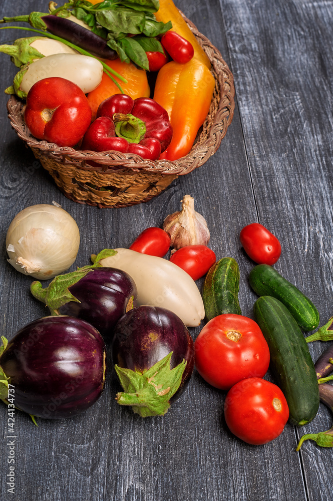 Set of fresh vegetables on a wooden table Set of fresh vegetables on a wooden table