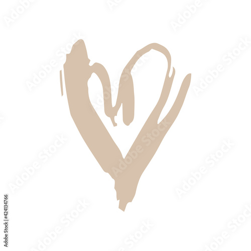 Valentine's Day Greetings Card design paint stain scandinavian style coral heart isolated on white background. simple art trend of the season. Abstract template frame for your text, copy space. Vector