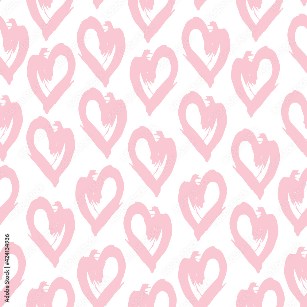 Seamless pattern pink white heart brush strokes lines design, abstract simple scandinavian style background grunge texture. trend of the season. Can be used for Gift wrap fabrics, wallpapers. Vector Seamless pattern pink white heart brush strokes lines design, abstract simple scandinavian style background grunge texture. trend of the season. Can be used for Gift wrap fabrics, wallpapers. Vector
