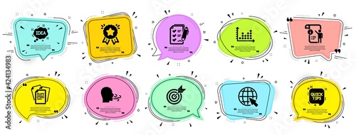 Education icons set. Speech bubble offer banners. Vector coupon badge. Included icon as Dot plot, Ranking star, Manual doc signs. Survey checklist, Breathing exercise, Internet symbols. Vector