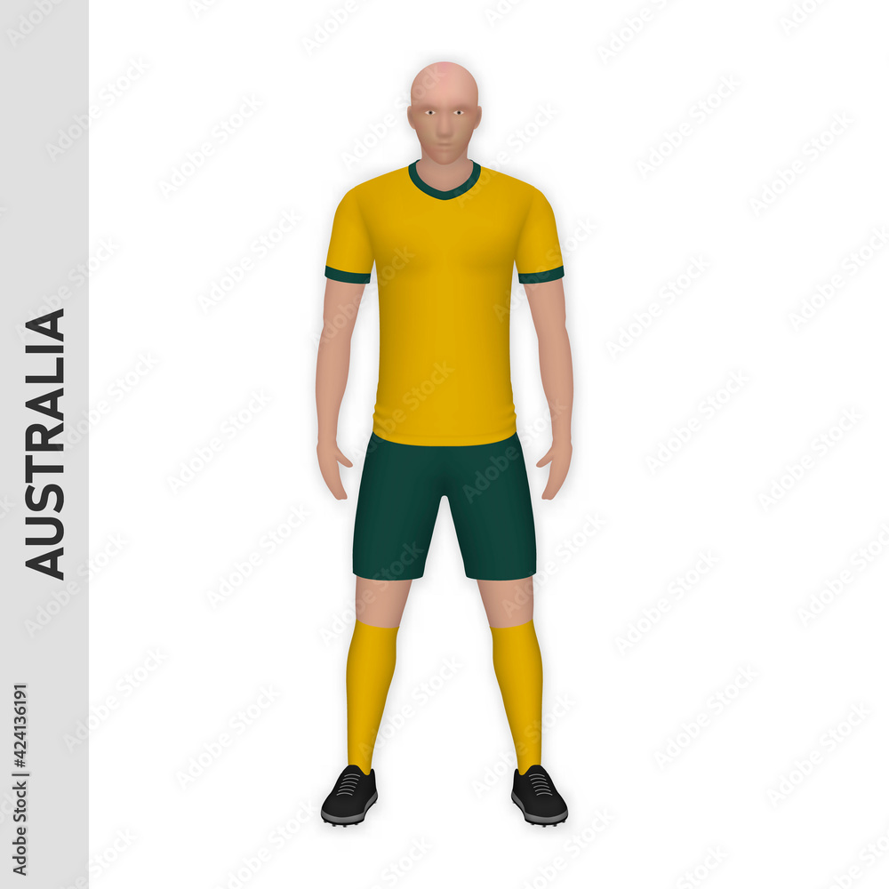 3D realistic soccer player mockup. Australia Football Team Kit template