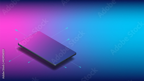 Realistic isometric mobile phone with copy space for presentation of UI, UX, App. For banners, mockups, and website templates. Vector illustration.