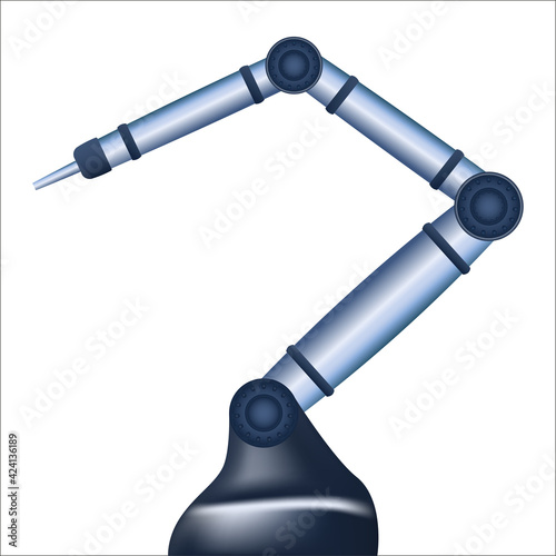 Mechanical robotic arm with laser for medicine or welding works isolated on white. Vector illustration.